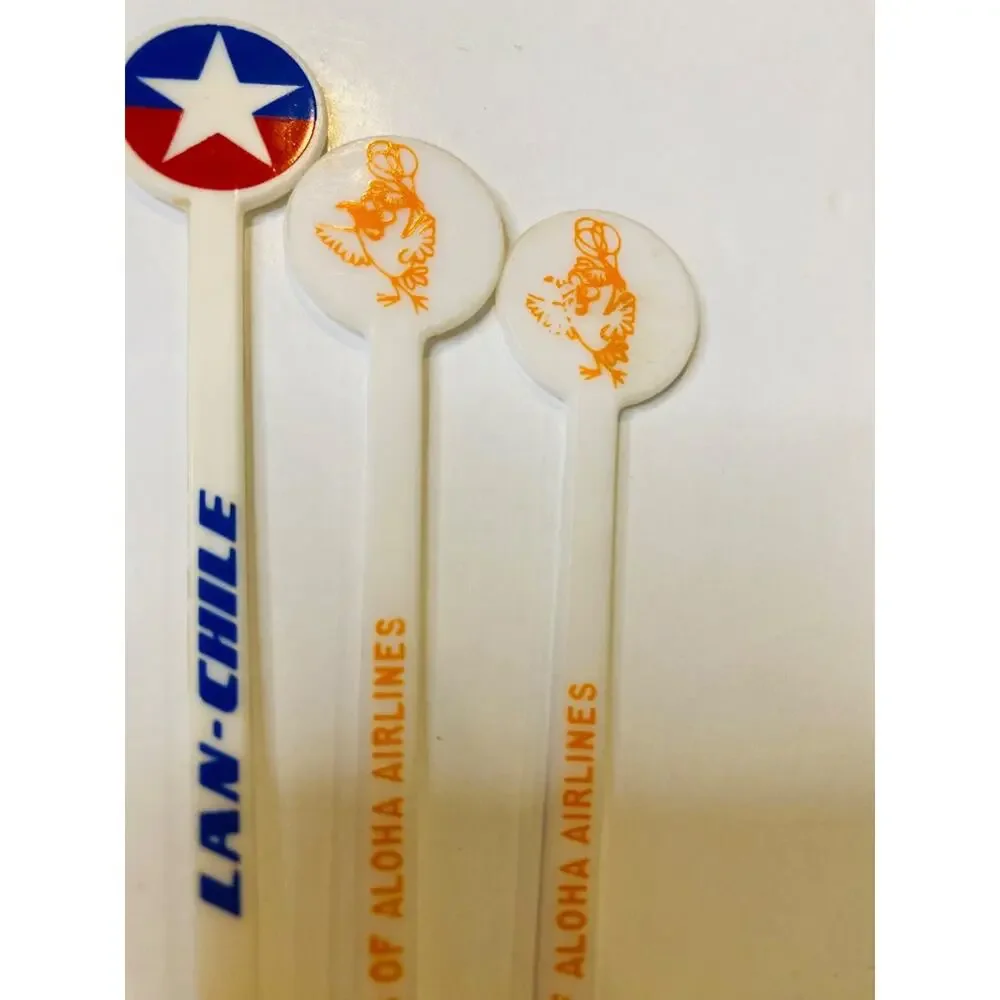 Lot of 3 Vintage Airline Swizzle Cocktail Sticks Stirrers Lan-Chile Funbirds